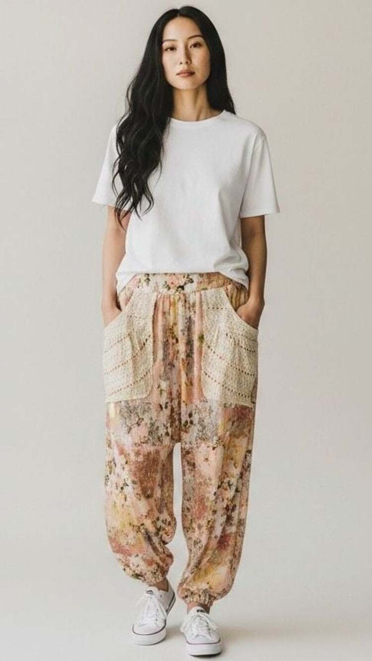 POL Crinkled Printed Contrast Pockets Woven Jogger Pants SMP633B
